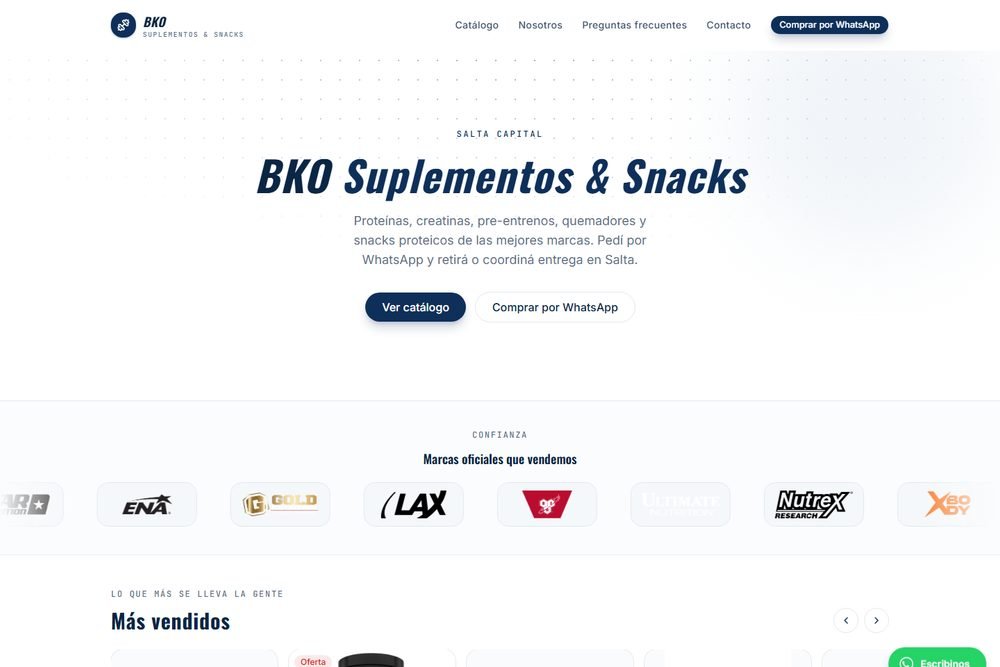 Sitio web de BKO Suplementos & Snacks